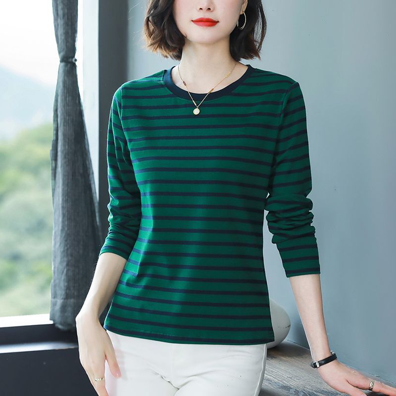 純棉長袖t恤女中老年媽媽裝春秋2023新款大碼寬鬆遮肚打底衫上衣
