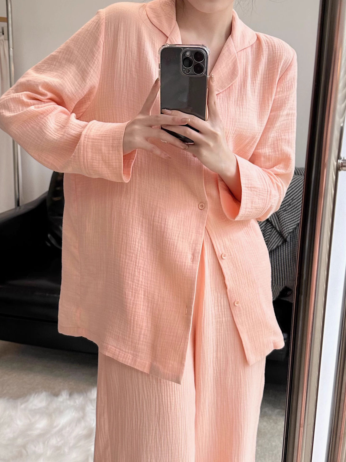 慵懒风睡衣简约女长袖秋季新款ins风开衫粉色甜美舒适居家服套装