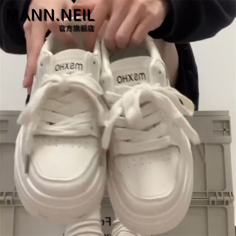 Mann Neil小白鞋女2023年新款厚底松糕奶油麵包鞋學院風休閒板鞋