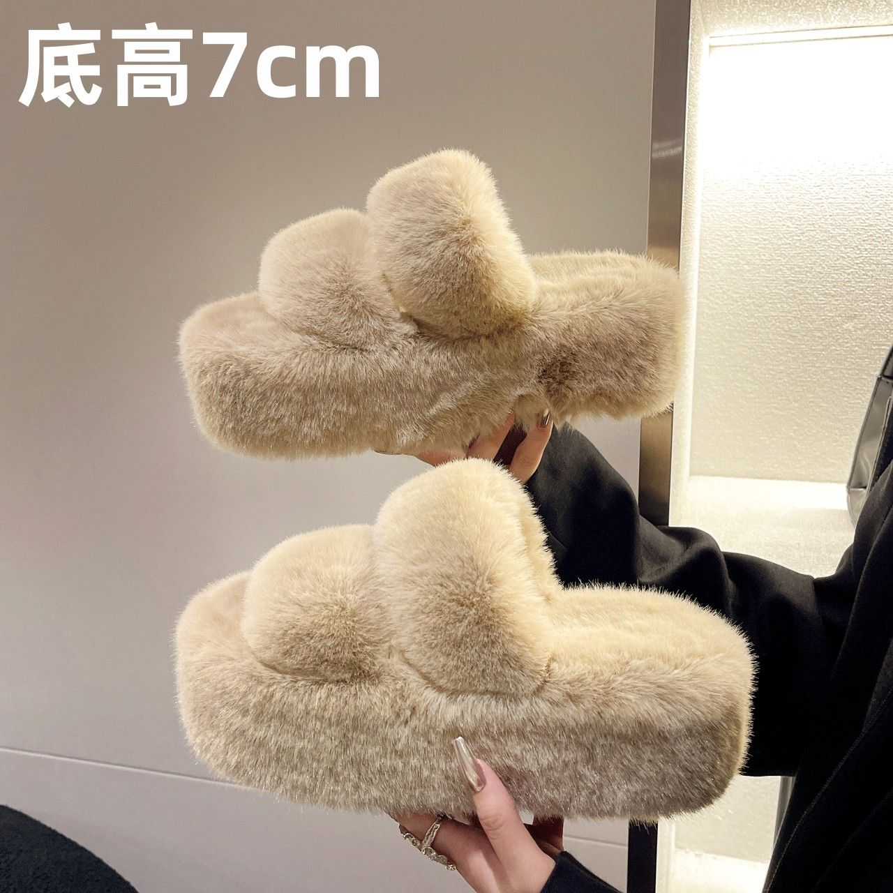網紅毛毛拖鞋女外穿厚底增高級感歐貨大碼毛絨交叉室內家居棉拖鞋