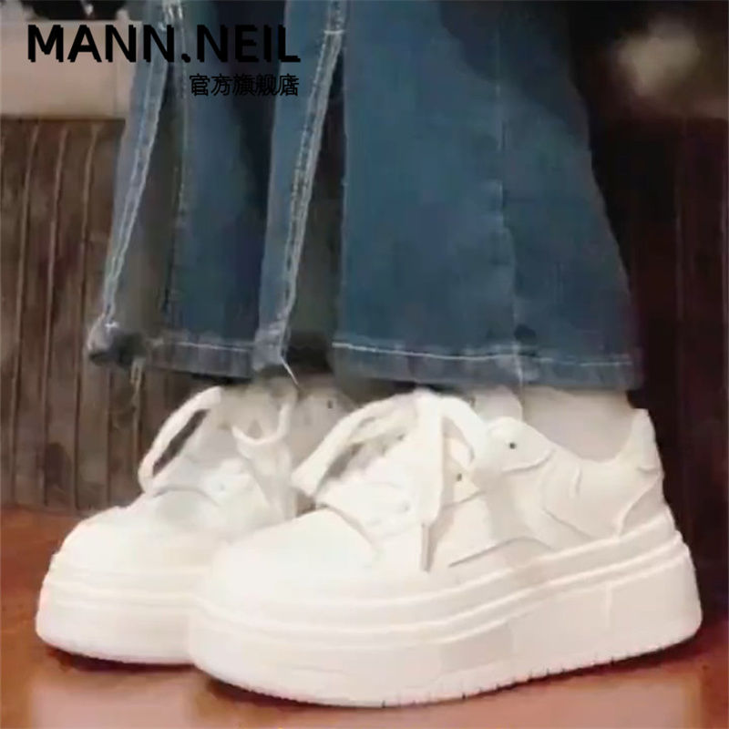 Mann Neil高顏值小白鞋痞帥板鞋女2023新款百搭厚底學生板鞋潮女