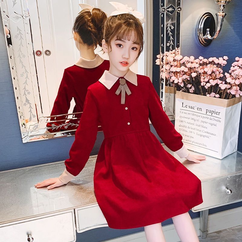 New arrival of girls' sweet style and cute waist dress with lapels and personality