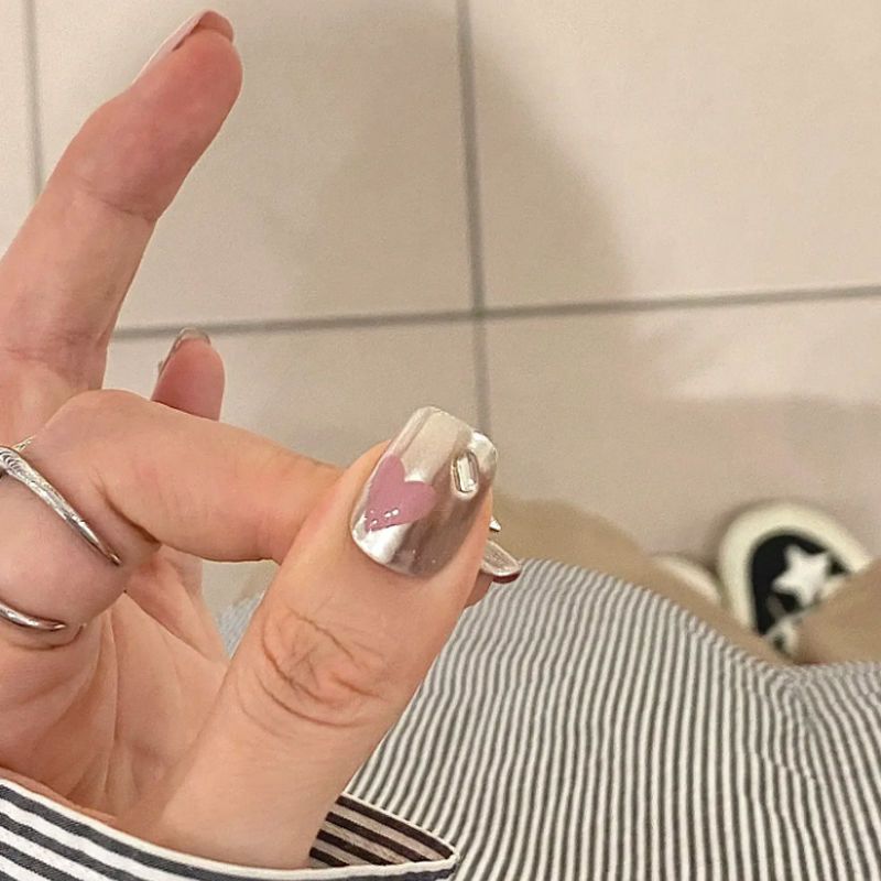 夏日心動甜心格子y2k甜酷風美甲多巴胺少女心魔鏡粉格紋美甲