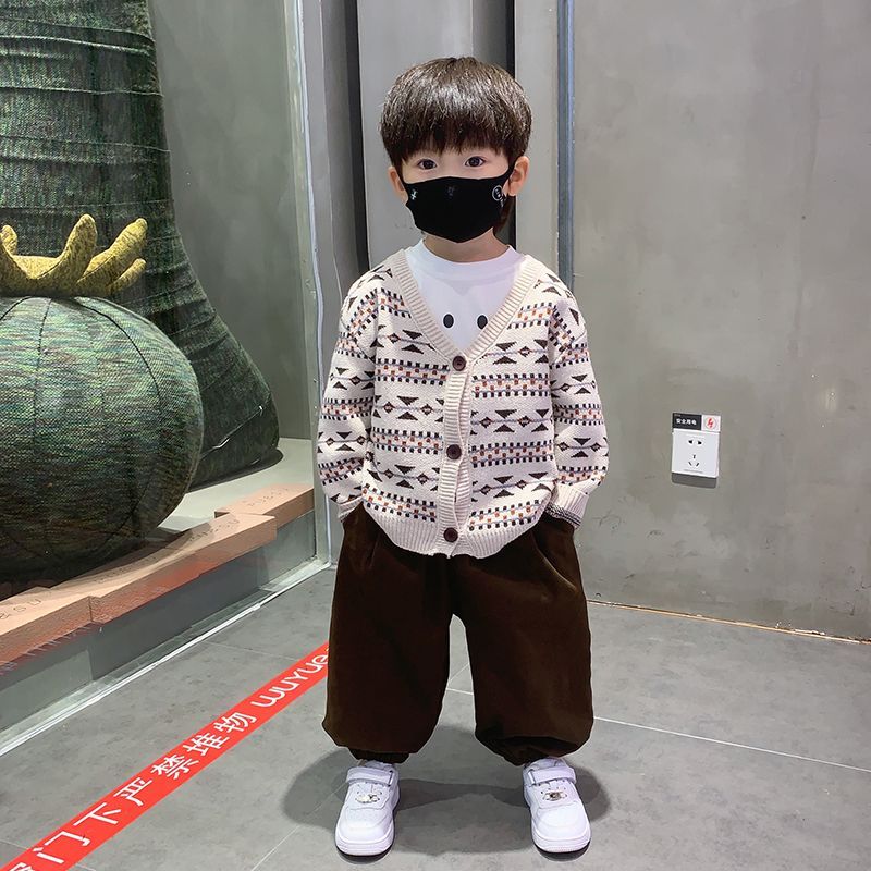Boys' Autumn Cardigan Sweater Suit 2023 New Fashionable Baby Spring and Autumn Clothes Street-Breaking Handsome Clothes for Children