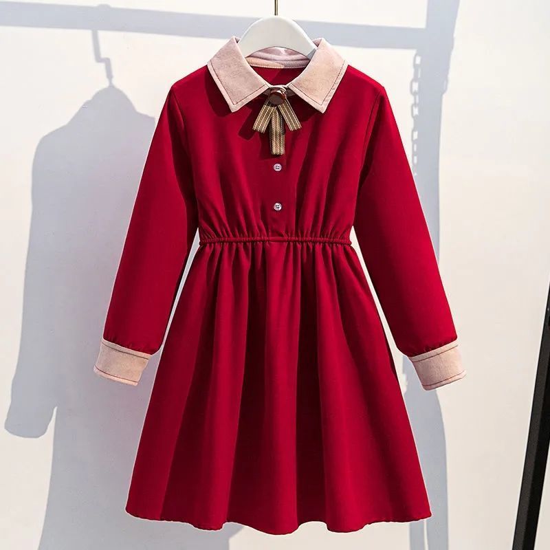 Girls Autumn Dress Casual New Casual Versatile Children's Princess Dress Western Style Long Sleeve Children's Dress