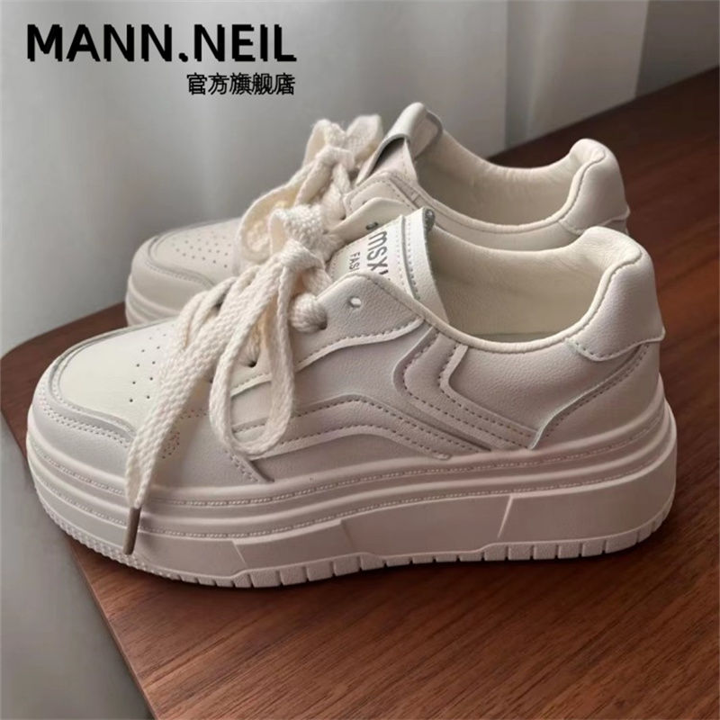 Mann Neil鞋子女2023新款百搭chic港風高級感小白鞋厚底運動板鞋