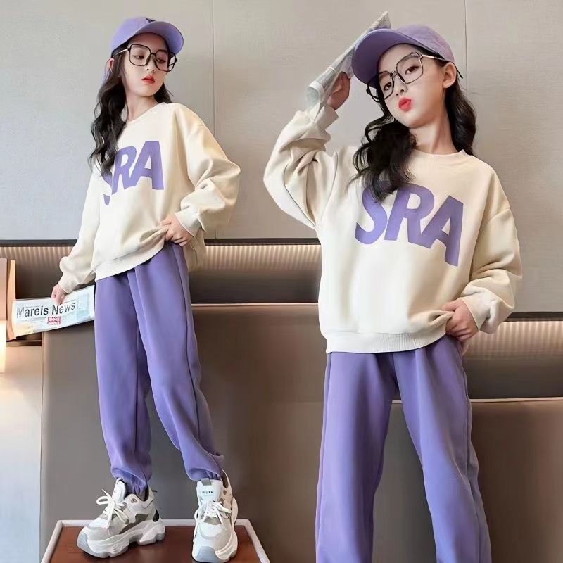 Girls' Autumn Sports Style Girls' Wear Spring and Autumn Children's Baby Casual Sweater Suits Winter Thickened One-Fleece
