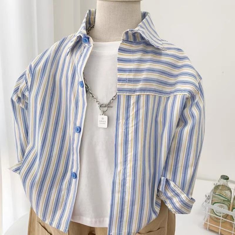 Boys striped long-sleeved shirt 2023 spring and autumn style small and medium-sized children's baby shirt children's cotton Korean style style top