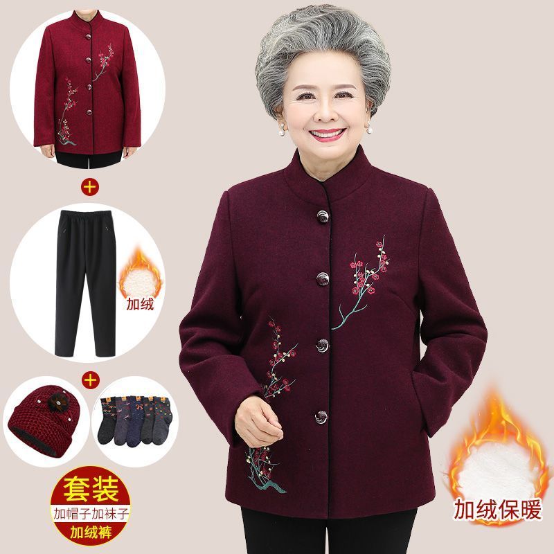 老年人春秋款外套女奶奶唐裝60歲80喜婆婆媽媽婚宴上衣老太太衣服