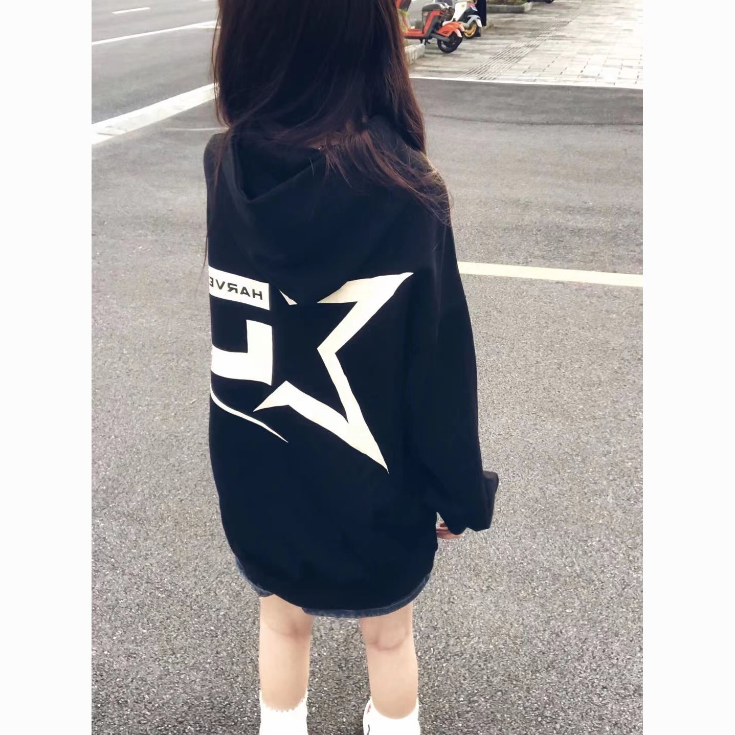 100%紡棉潮牌慵懶風連帽衛衣女oversize小眾設計感百搭寬鬆上衣