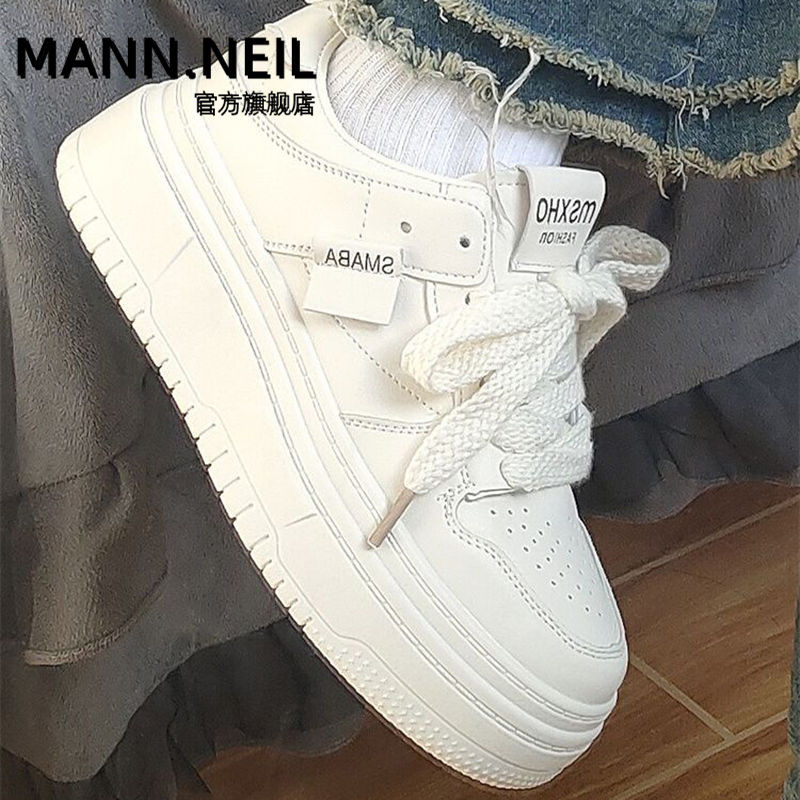 Mann Neil高顏值板鞋女秋新款ins美式小白鞋女顯腳小百搭外穿潮鞋