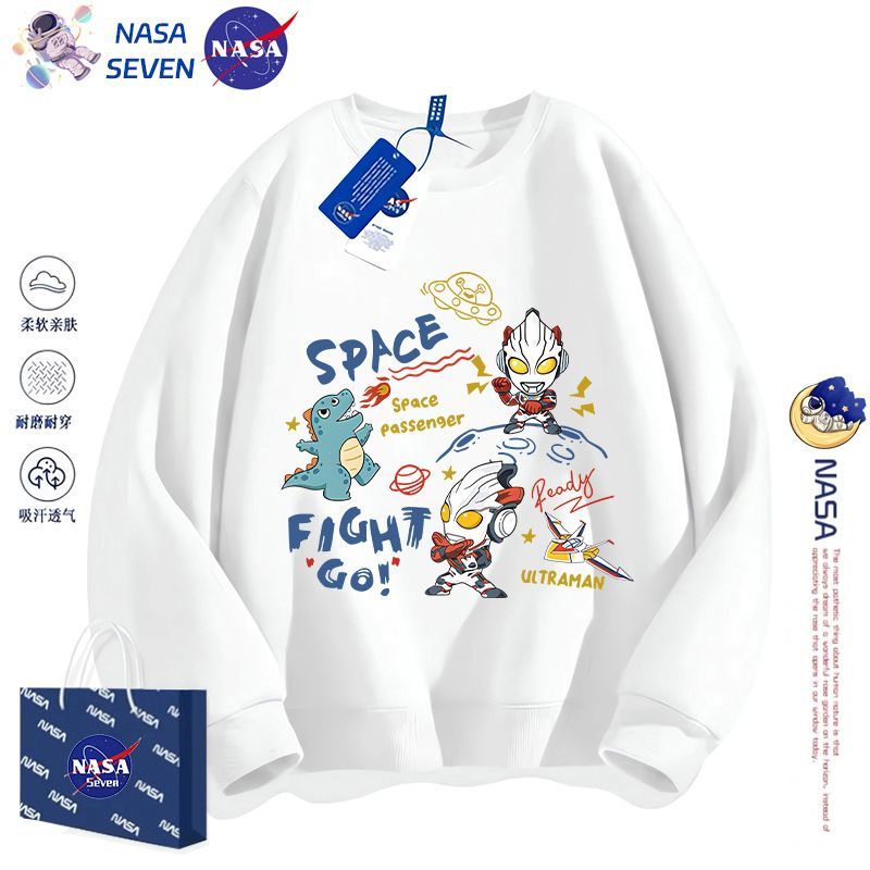 NASA卡通纯棉卫衣男童秋冬季泽塔奥特曼长袖宽松学生中大童装上衣