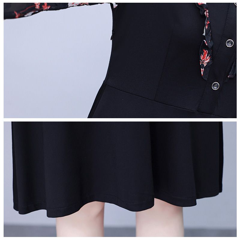啄木鸟【正品】法式赫本风黑色连衣裙2023新款高档修身显瘦中长款