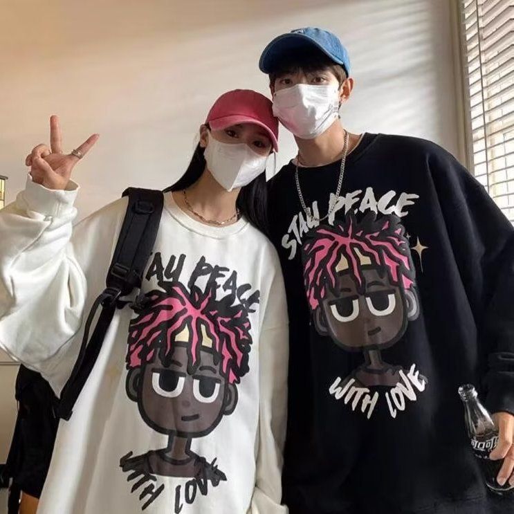 美式復古薄款圓領衛衣男春秋款潮流帥氣新款百搭ins無帽長袖外套