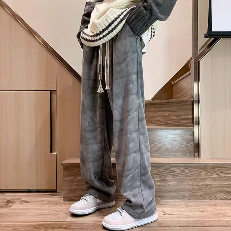 扎染燈芯絨褲子男美式高街潮牌寬鬆直筒闊腿垂感百搭運動休閒長褲