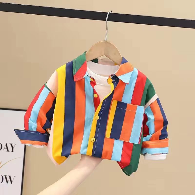 Boys striped long-sleeved shirt 2023 spring and autumn style small and medium-sized children's baby shirt children's cotton Korean style style top