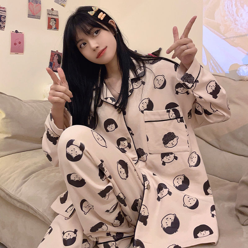 睡衣女春秋季新款純棉ins風學生可愛卡通長袖長褲寬鬆家居服套裝