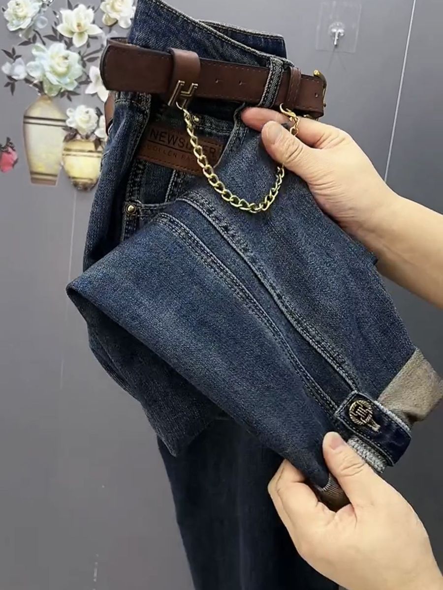 大碼胖妹妹秋季新款超軟彈力老爹牛仔褲女粗腿顯瘦遮肉百搭哈倫褲
