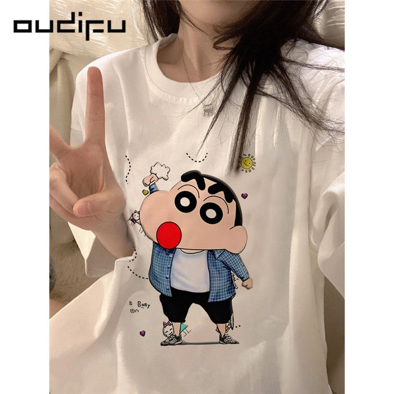 OUDIFU100%純棉百搭短袖t恤女寬鬆高級感ins小眾百搭夏季新款上衣