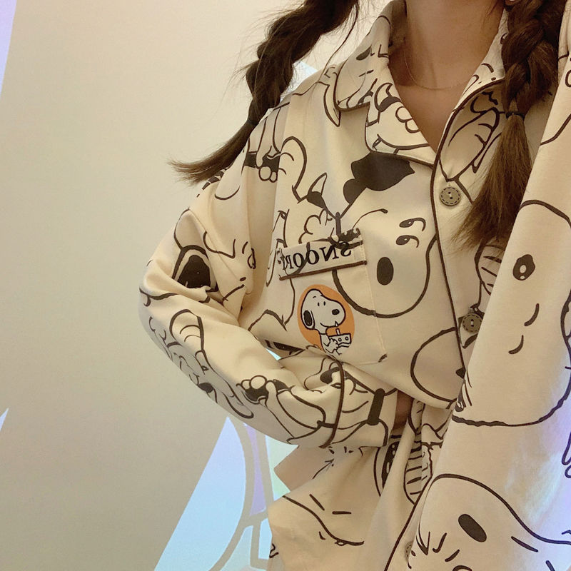 睡衣女春秋季新款純棉四季學生可愛卡通長袖可外穿家居服兩件套裝