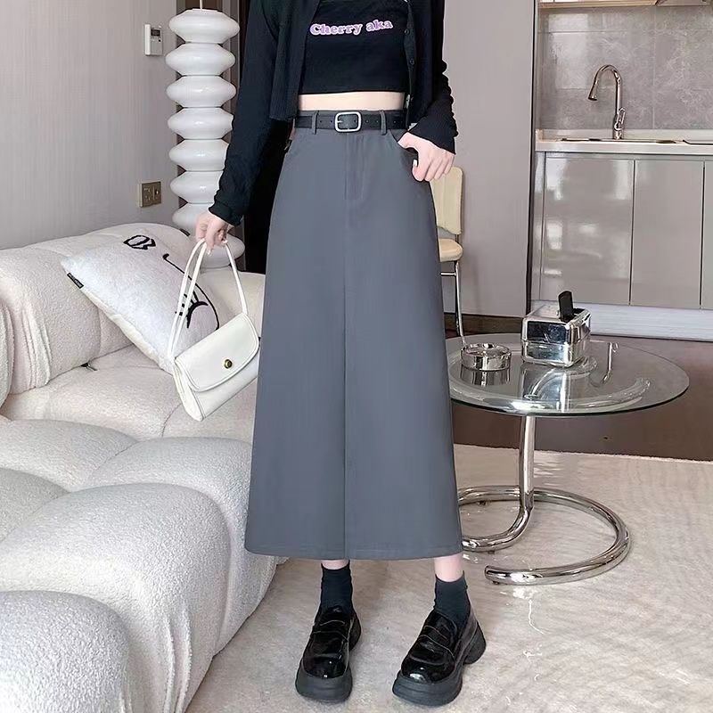 2024 Spring and Autumn High-end Suit Skirt Draping High Waist Slim Covering Hip Versatile Slit Covering Hips A-Line Long Skirt