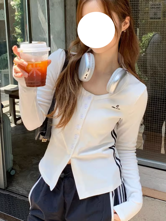 2023年美式側邊雙槓長袖t恤女秋季設計感辣妹修身短款上衣外套