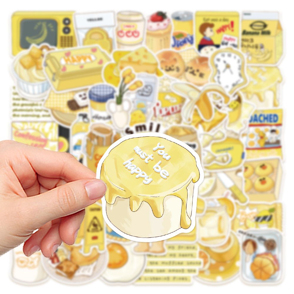 50 original simple yellow salt stickers dopamine handbook diy mobile phone case tablet decoration waterproof stickers