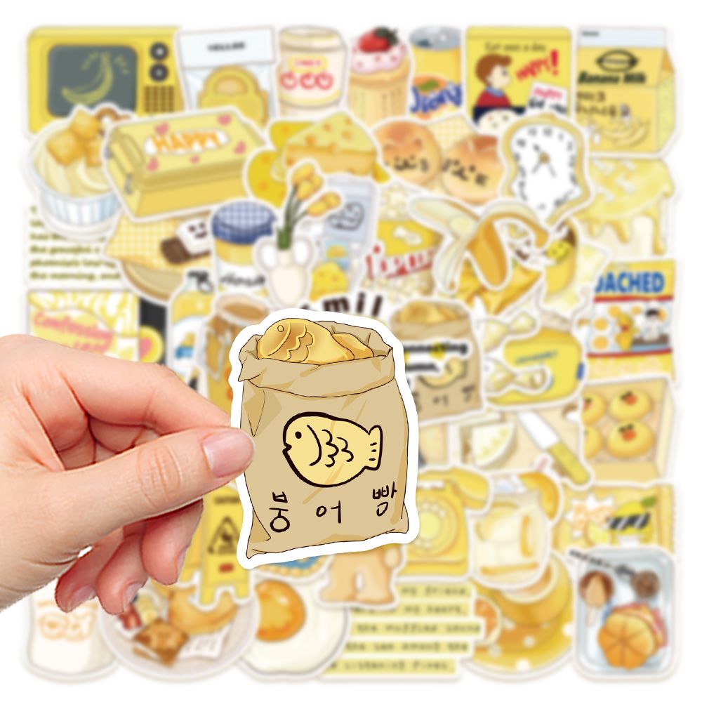 50 original simple yellow salt stickers dopamine handbook diy mobile phone case tablet decoration waterproof stickers