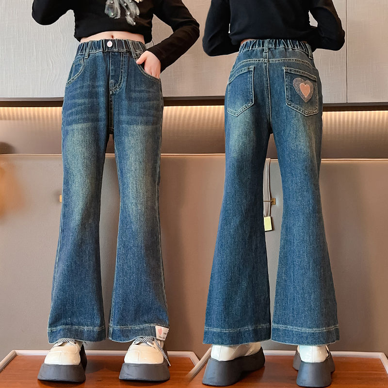女童喇叭褲時尚牛仔褲2023新款中大童女孩顯瘦百搭春秋款休閒褲子
