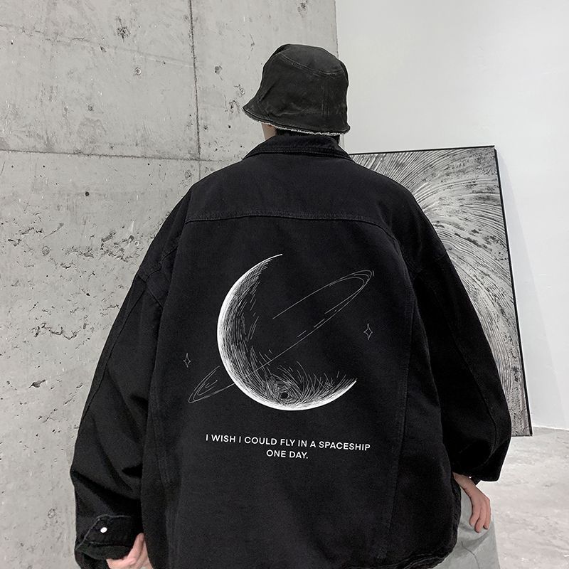 美式牛仔外套男春秋高街潮牌ins大碼夾克寬鬆春裝上衣學生衣服