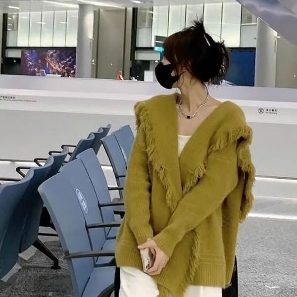 設計感海軍領流蘇毛邊毛衣開衫女秋冬寬鬆慵懶顯瘦針織流行外套潮