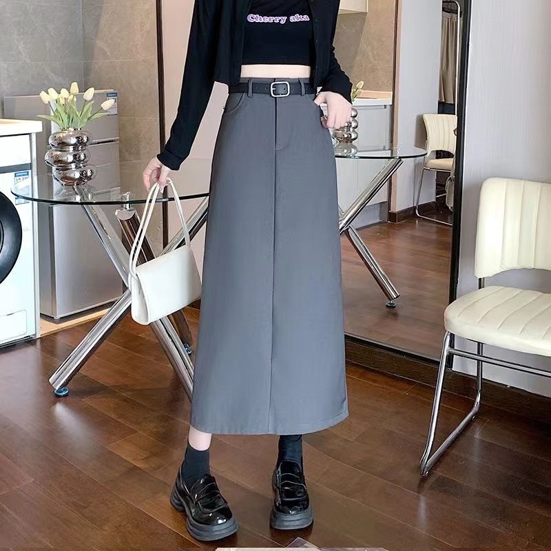 2024 Spring and Autumn High-end Suit Skirt Draping High Waist Slim Covering Hip Versatile Slit Covering Hips A-Line Long Skirt