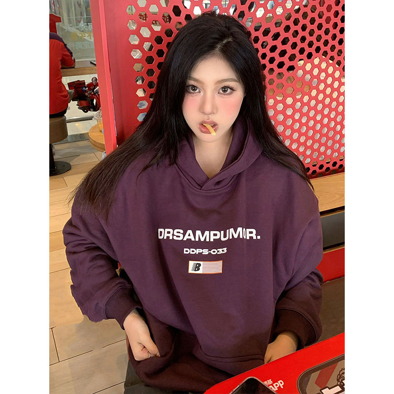 重磅純棉美式復古印花oversize潮牌連帽衛衣女秋冬季新款情侶帽衫