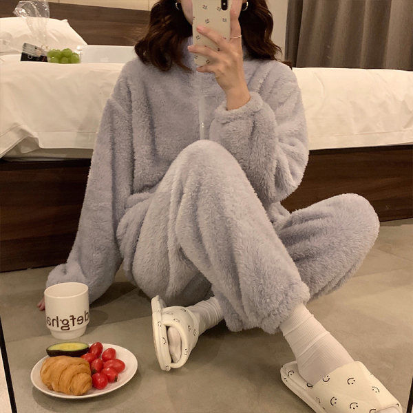 珊瑚絨睡衣女秋冬季加厚加絨2023年法蘭絨可愛新款爆款家居服套裝