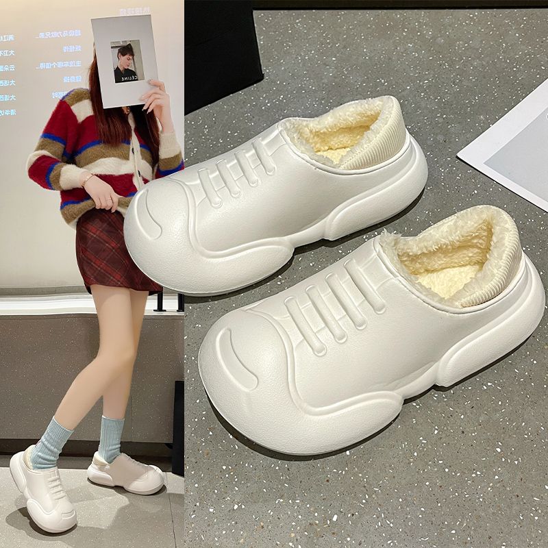 Soft-soled simple waterproof cotton slippers for women to wear outside, new winter bag heel, non-slip confinement indoor home couple cotton shoes