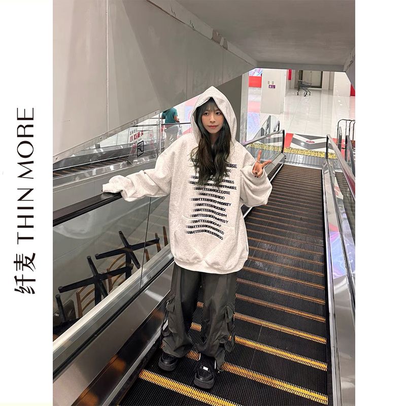 纖麥380克重磅純棉連帽衛衣女秋冬季寬鬆小個子慵懶oversize上衣