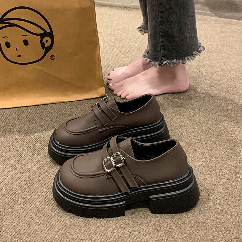 厚底小皮鞋女2023春季新款松糕粗跟學院復古百搭英倫風單鞋樂福鞋