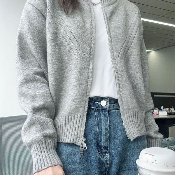 秋冬季新款日系灰色高級感小眾韓版薄款慵懶風針織毛衣女外套上衣