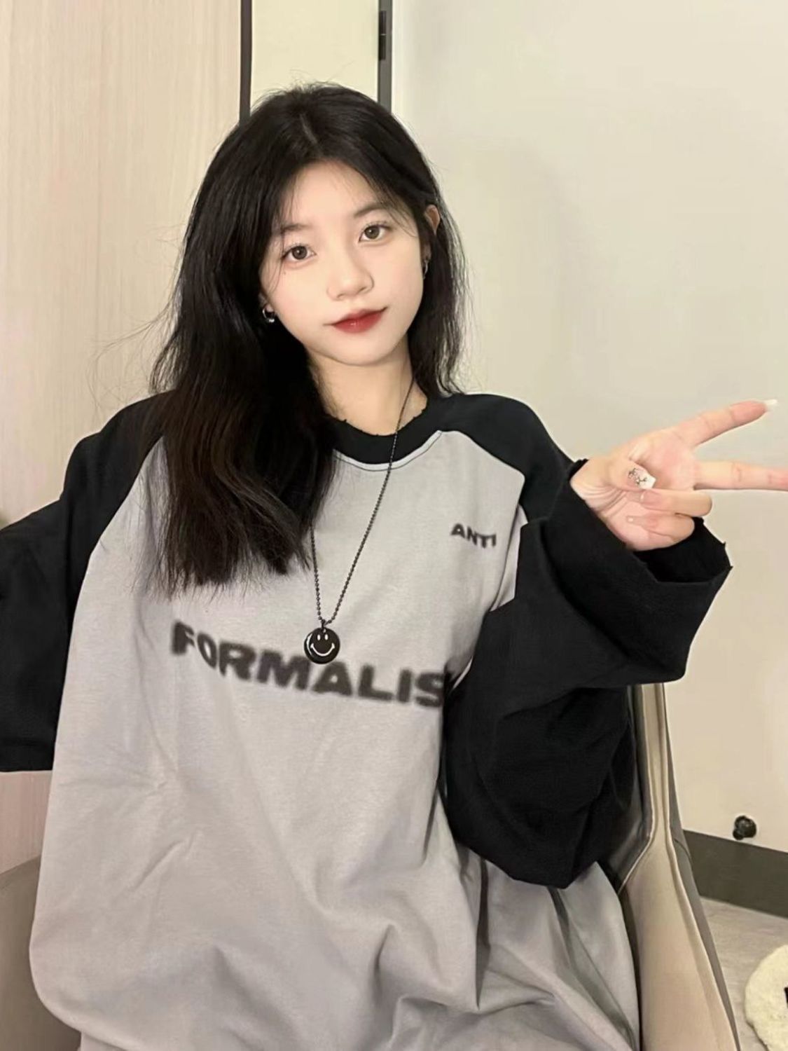 aimilian重磅純棉美式復古長袖t恤女ins潮秋季新款韓版寬鬆情侶裝