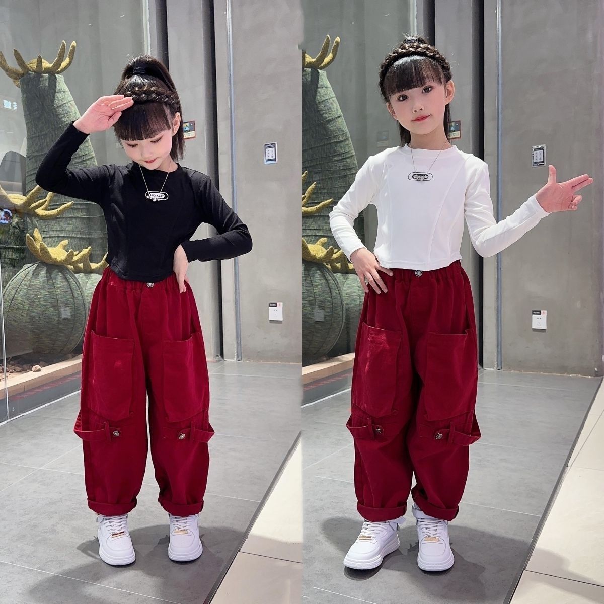 女童秋装套装2023新款女大童洋气时髦网红儿童春秋季工装裤两件套