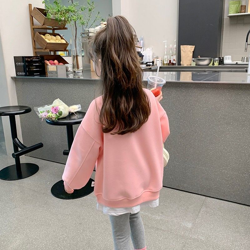 Girls Spring and Autumn Sweaters  New Fashion Versatile and Western Girls Autumn Clothes Star Fake Two-piece Outer Tops