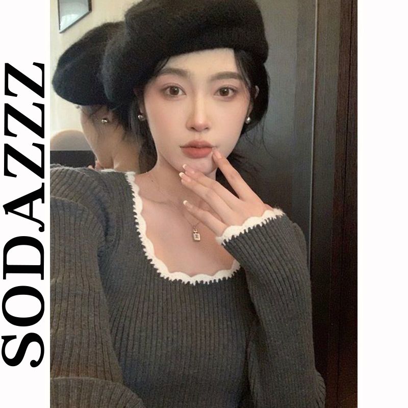 法式低圓領針織衫女早秋2023復古氣質打底衫修身顯瘦套頭內搭上衣