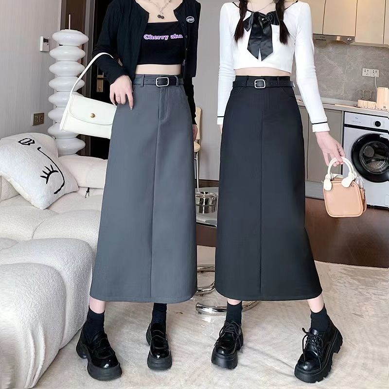 2024 Spring and Autumn High-end Suit Skirt Draping High Waist Slim Covering Hip Versatile Slit Covering Hips A-Line Long Skirt