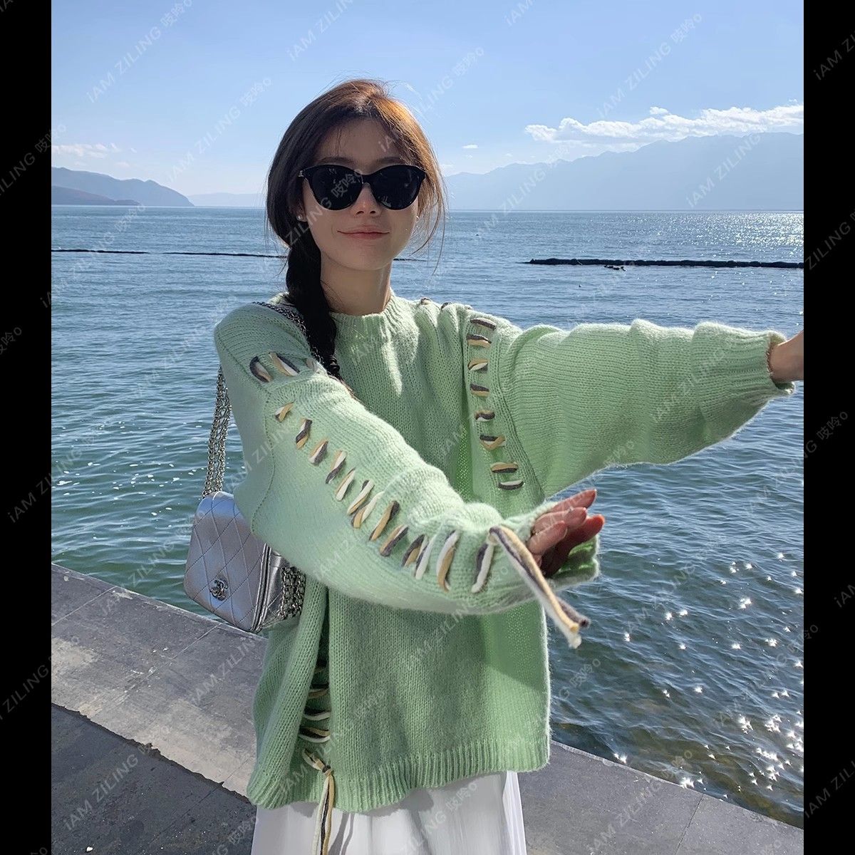 吱呤慵懶風圓領毛衣女2023年早秋新款法式小眾設計感奶系溫柔上衣