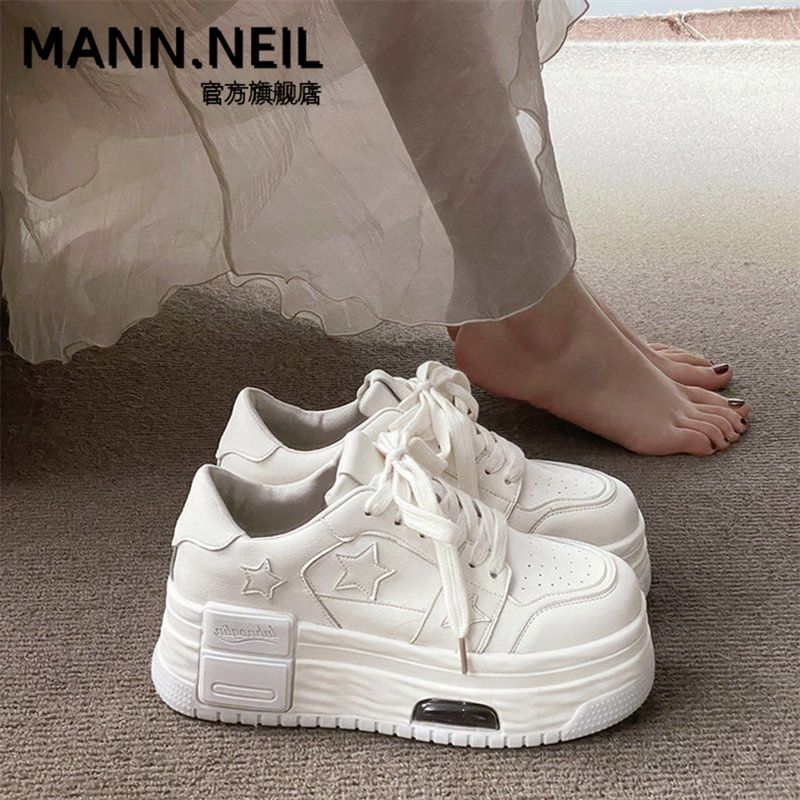 Mann Neil星星松糕休閒板鞋女2023小個子增高ins百搭復古小白鞋秋