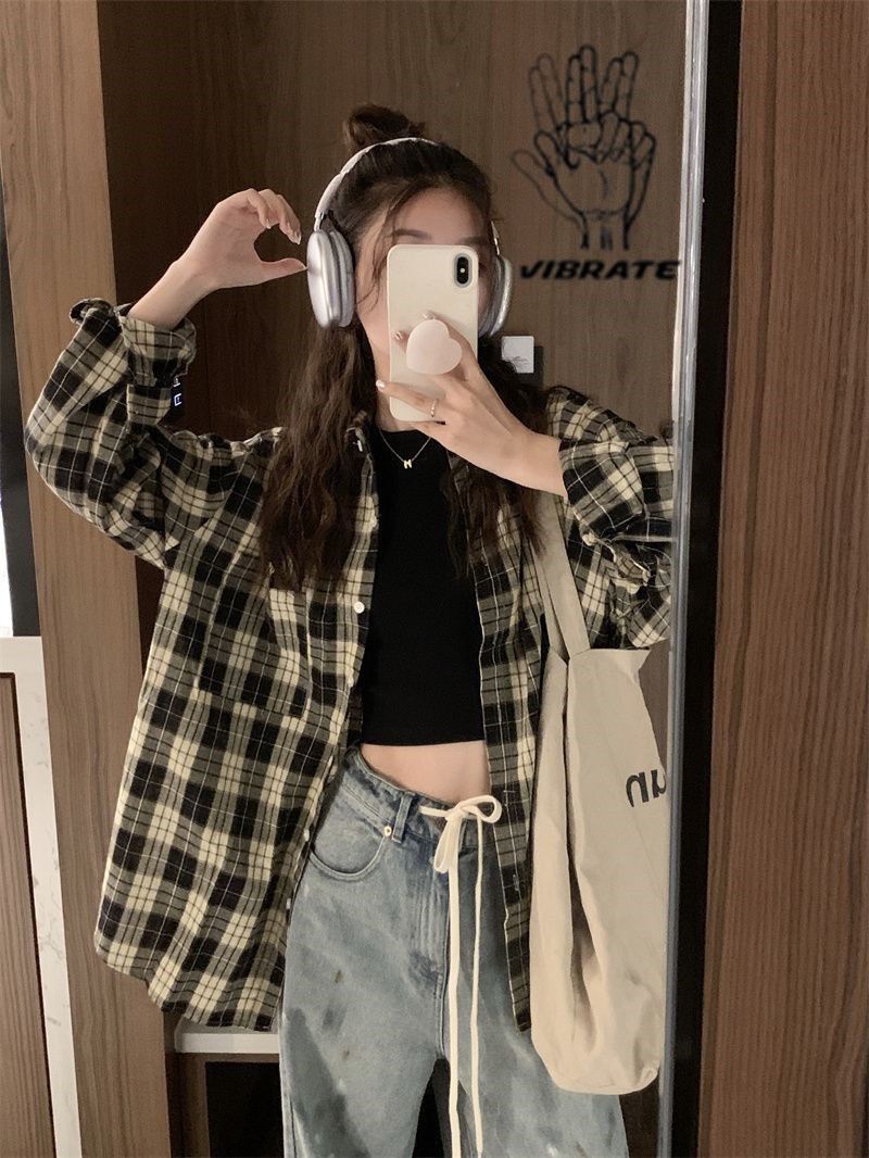 秋季女裝港風格子襯衫女長袖早秋外套氣質寬鬆休閒襯衣上衣女洋氣