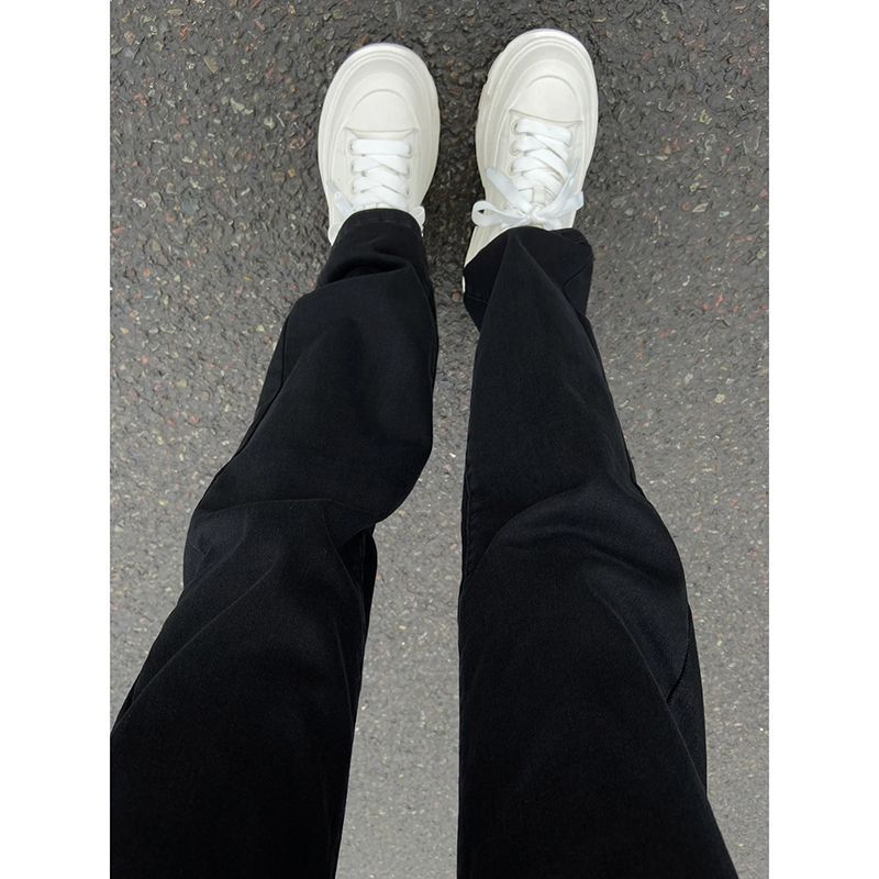 cleanfit黑色牛仔裤高街美式复古vibe微喇裤男生显高窄版直筒长裤