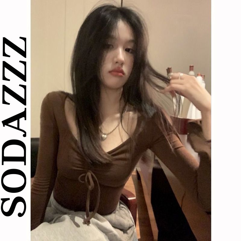 純欲風修身長袖小眾打底衫女秋季設計感綁帶辣妹T恤短款內搭上衣