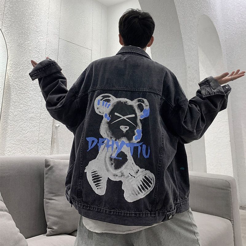 嘻哈hiphop牛仔外套男春秋美式復古高街潮牌ins水洗做舊工裝夾克