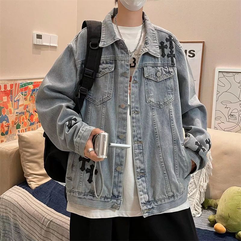 秋季新款牛仔外套男潮牌日系復古寬鬆美式水洗高街休閒夾克大碼女